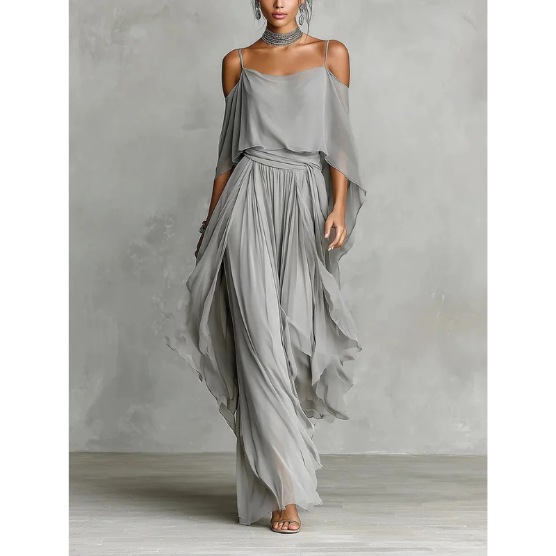 Mirellune | Cold Shoulder Chiffon Two Piece Set