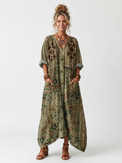 Elysara | Printed Button Front Lounge Dress