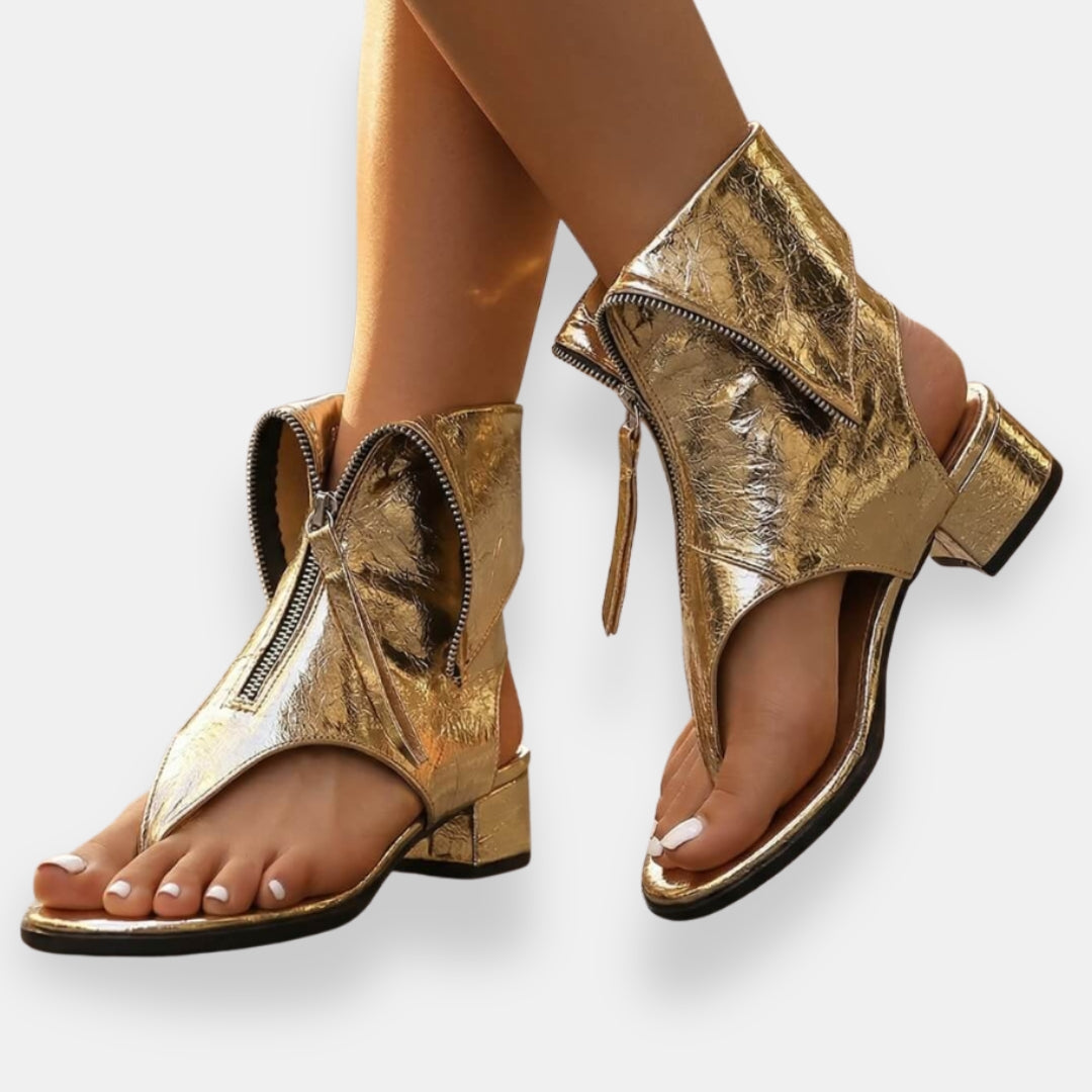 Xavelle | Zip Front Open Toe Block Heel Sandals