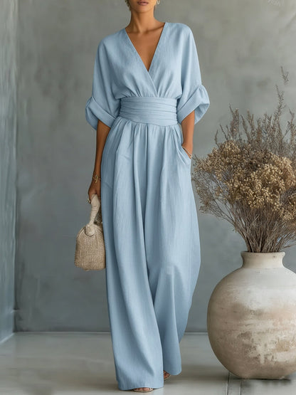 Alessara | Draped Waist Wide Leg Jumpsuit