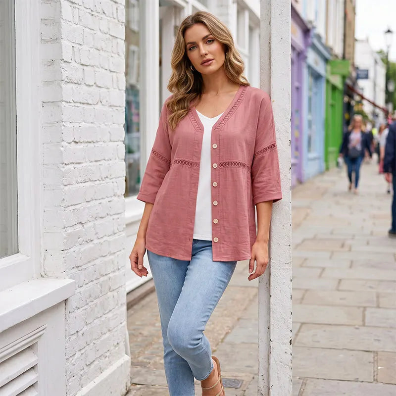Gwendolyn | Textured V Neck Casual Blouse