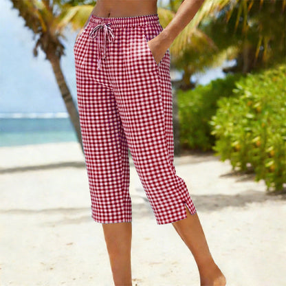 Aubriette | Gingham Drawstring Capri Trousers