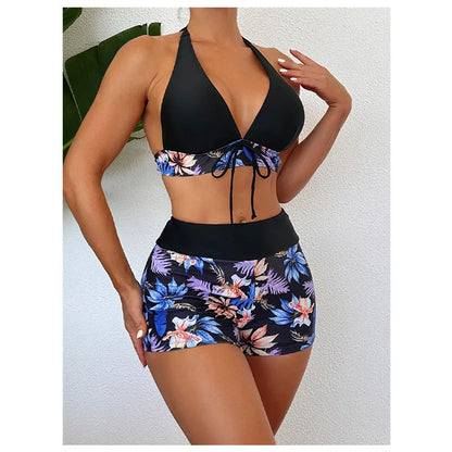 Thalina | Floral Halter Bikini Shorts Set
