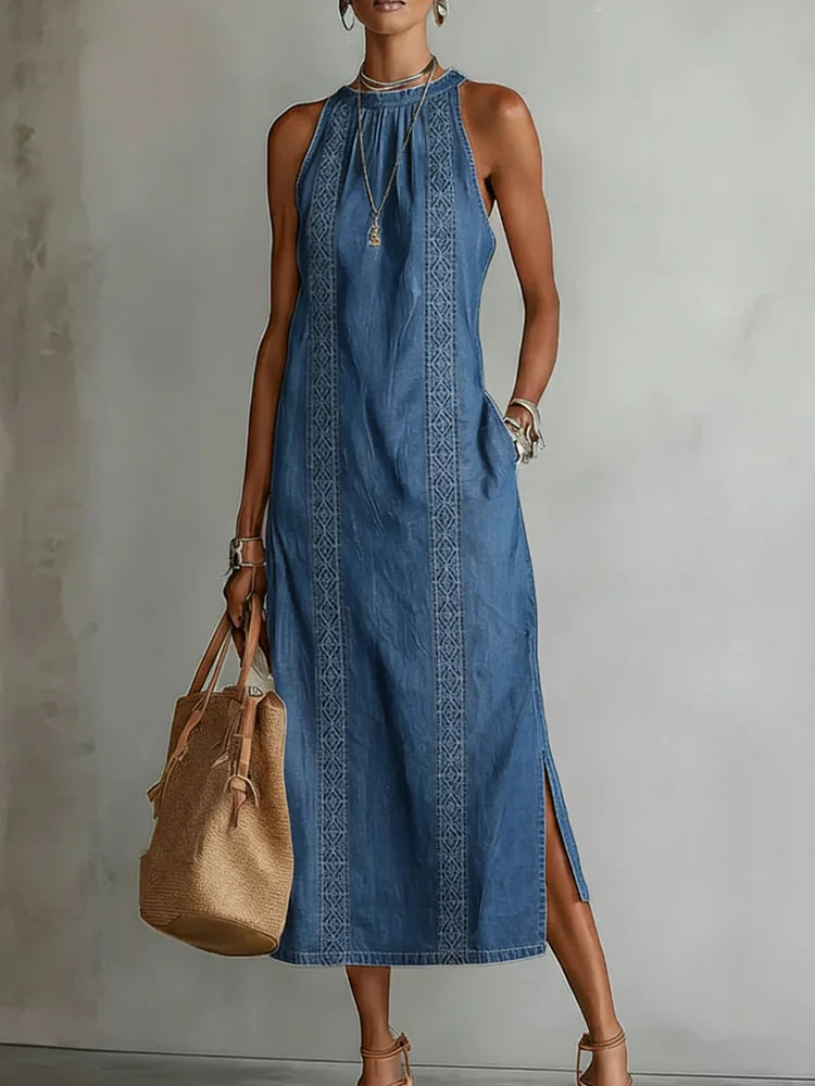 Ivanna | Sleeveless Chambray Midi Dress