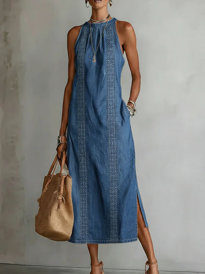 Ivanna | Sleeveless Chambray Midi Dress