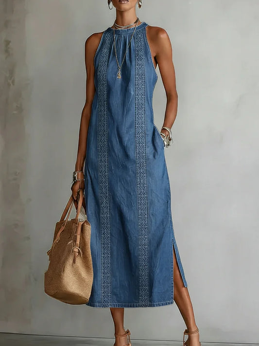 Ivanna | Sleeveless Chambray Midi Dress