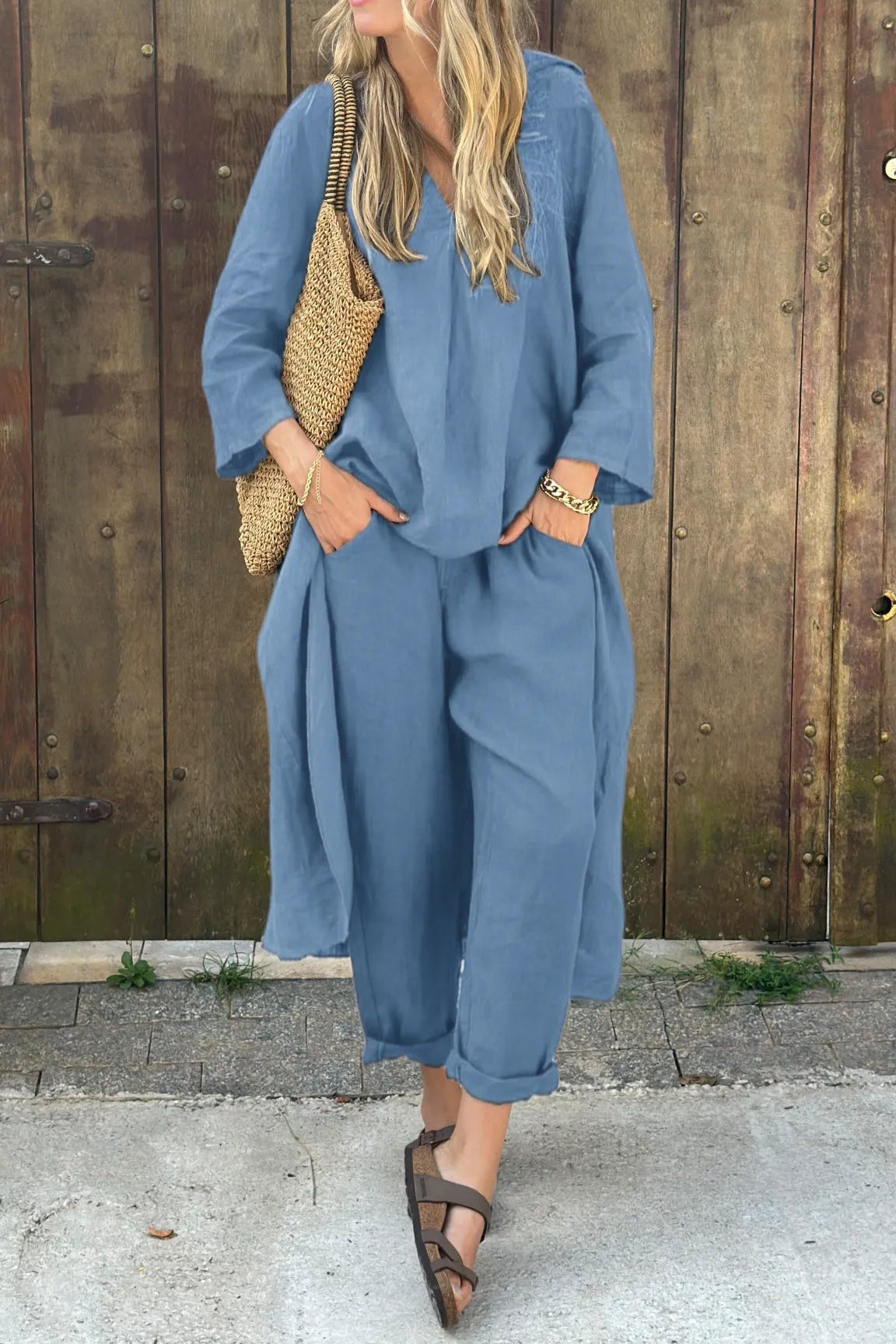 Tamsina | Coastal Linen Layered Pants Set