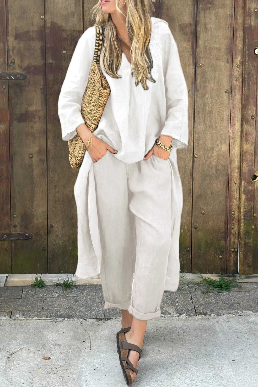 Tamsina | Coastal Linen Layered Pants Set