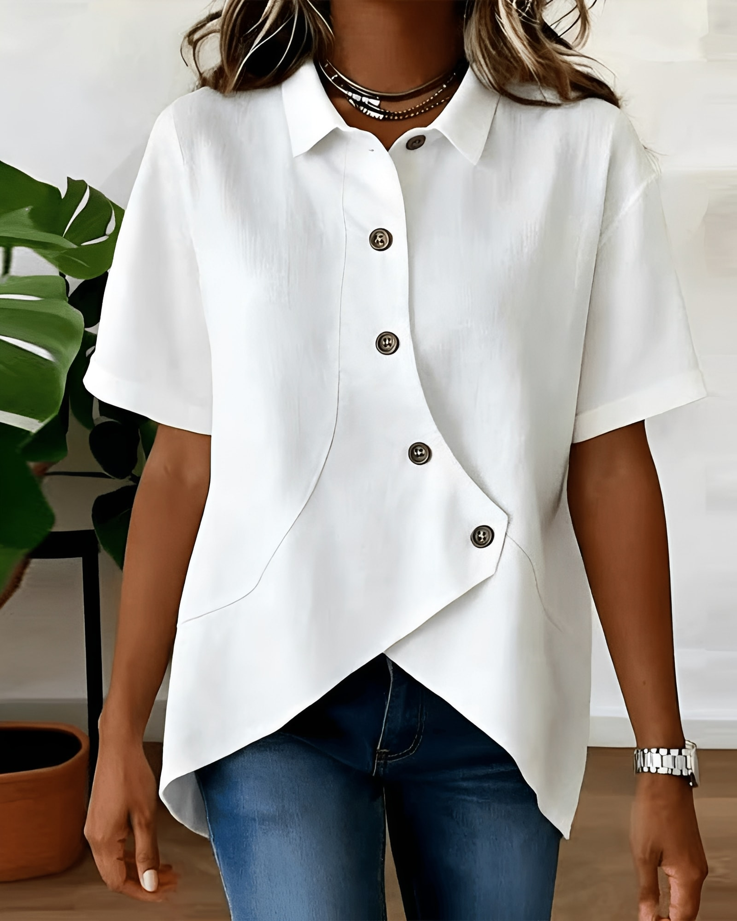Tavellise | Asymmetrical Button Front Casual Blouse