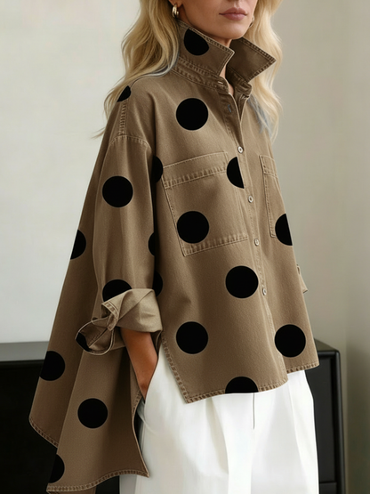 Maribel | Relaxed Collared Polka Dot Blouse
