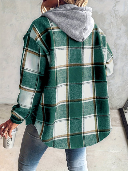 Ruelle | Cozy Plaid Button Hooded Jacket