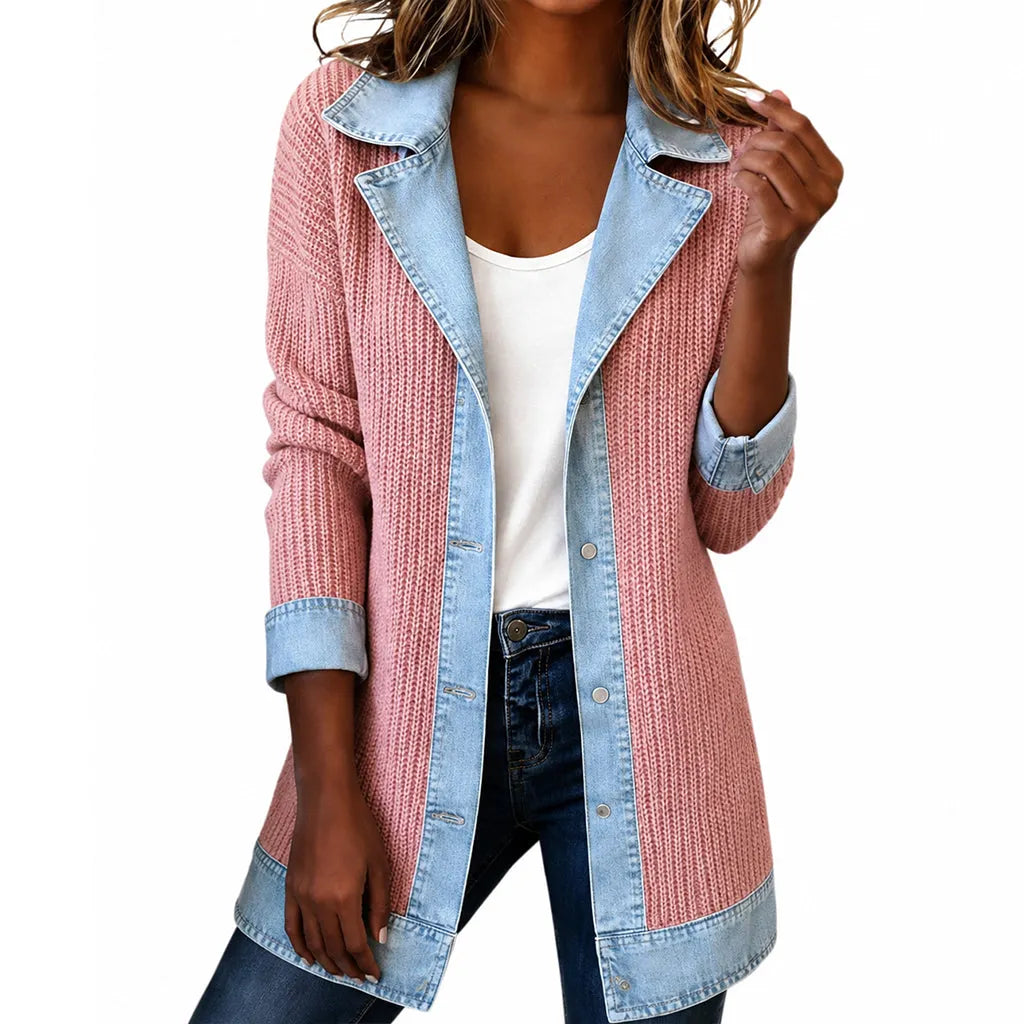 Solmira | Denim Detail Long Knit Cardigan