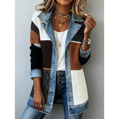 Velmoria | Casual Denim Collar Open Front Cardigan
