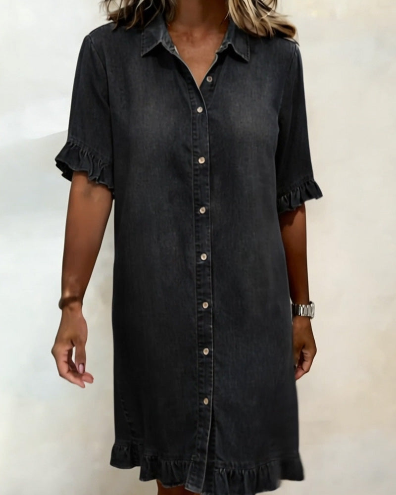 Solvienne | Ruffle Sleeve Button Denim Dress
