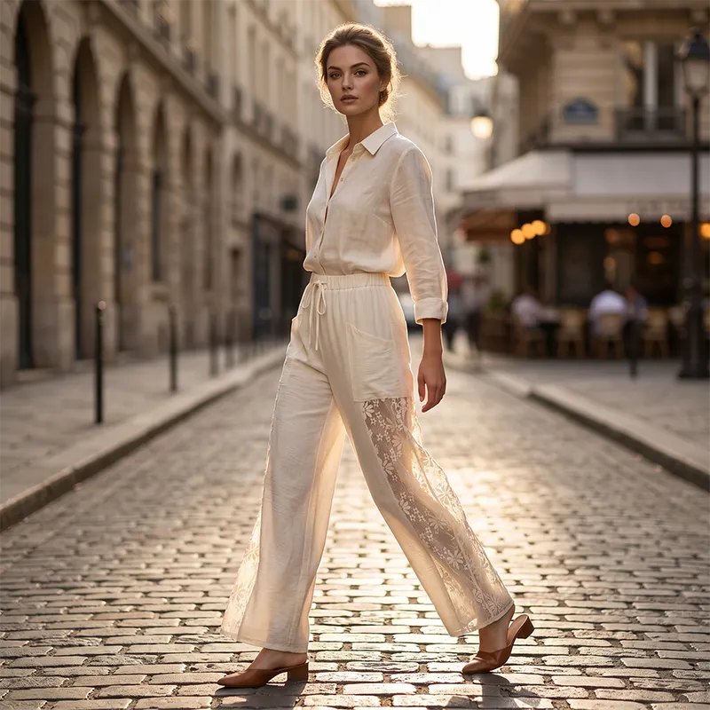 Talisse | Elegant Lace Detail Trousers