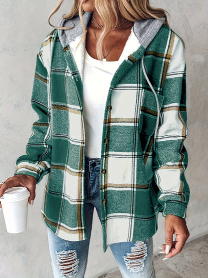 Ruelle | Cozy Plaid Button Hooded Jacket