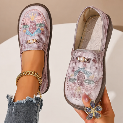 Evadora | Floral Stitch Casual Loafers