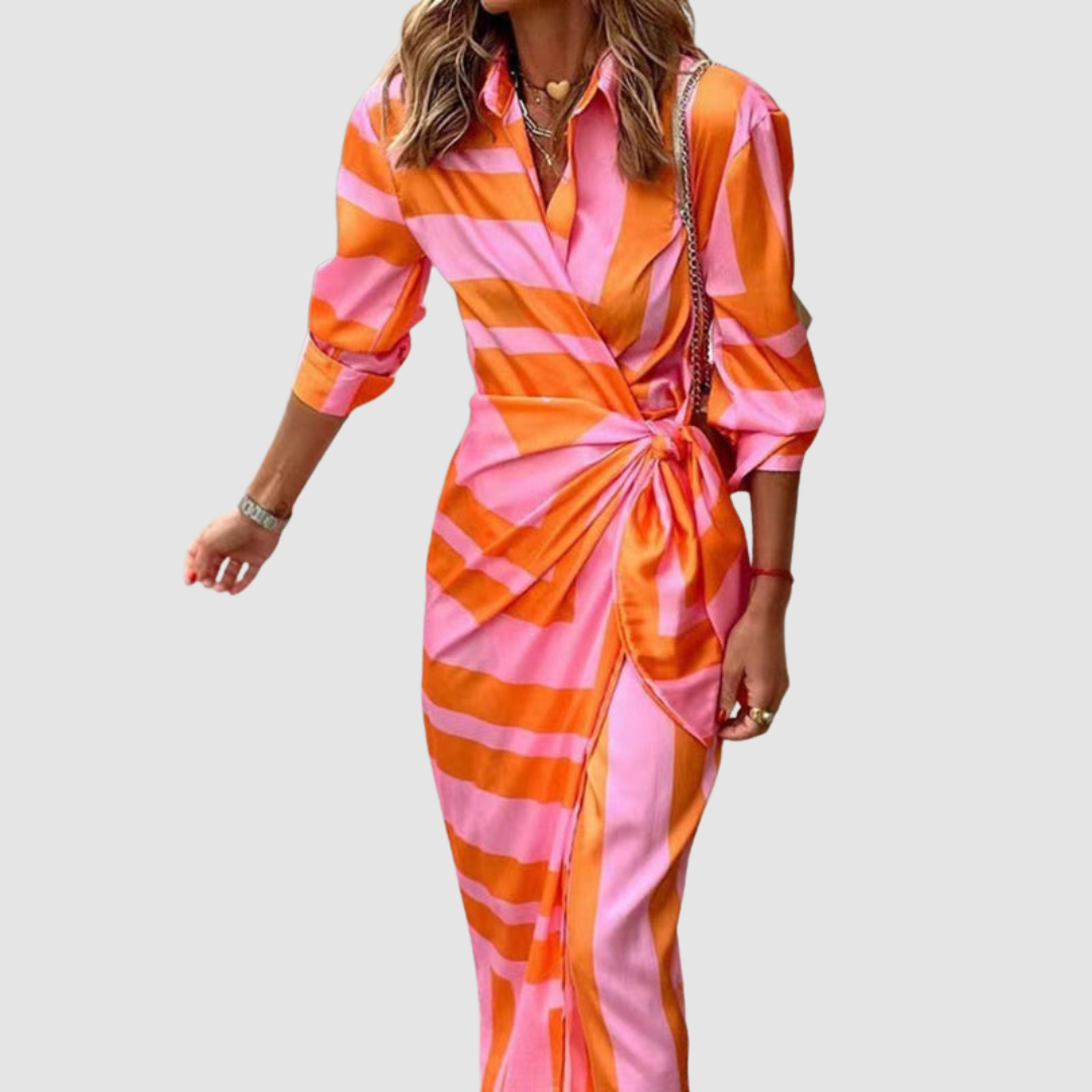 Xandria | Collared Tie Front Midi Dress