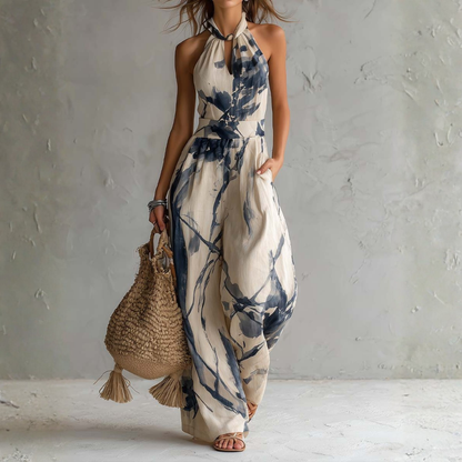 Arabella | Floral Print Halter Wide Leg Jumpsuit