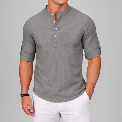Ethan | Striped Mandarin Collar Casual Shirt
