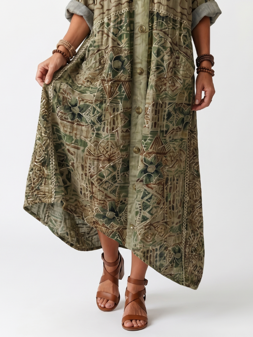 Elysara | Printed Button Front Lounge Dress