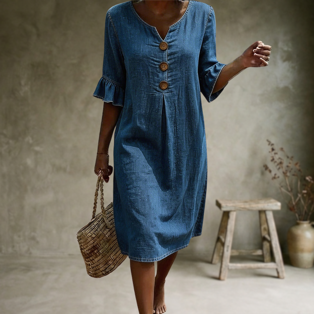 Calviera | Button Detail Denim Midi Dress