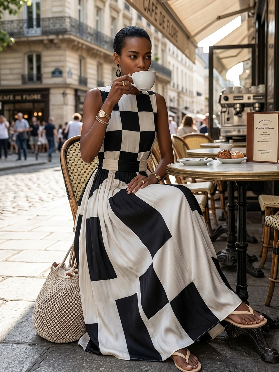Ilaria | Flowy Checkered Maxi Dress