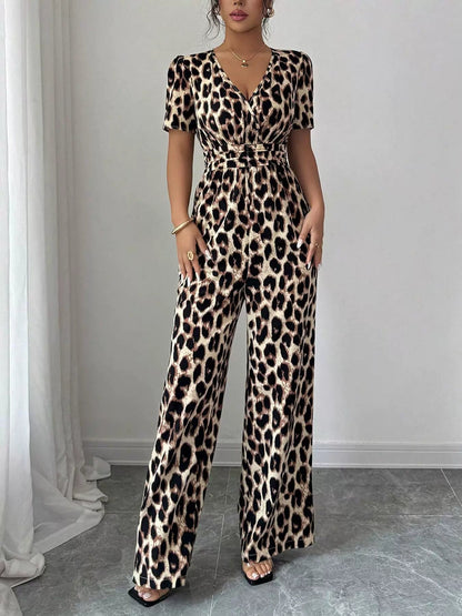 Odelara | Cinched Waist Leopard Jumpsuit