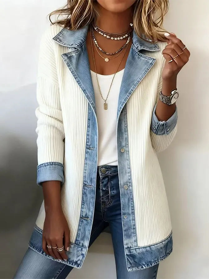 Solmira | Denim Detail Long Knit Cardigan