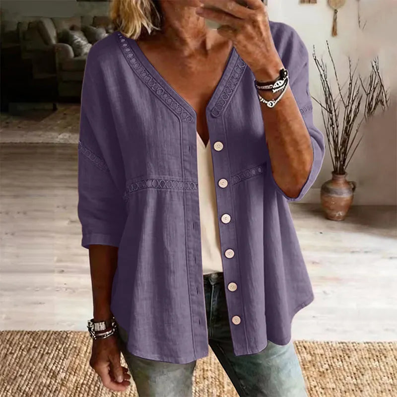 Gwendolyn | Textured V Neck Casual Blouse