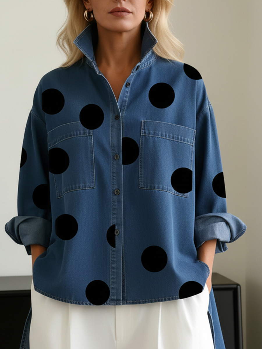 Maribel | Relaxed Collared Polka Dot Blouse