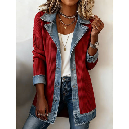 Velmoria | Casual Denim Collar Open Front Cardigan