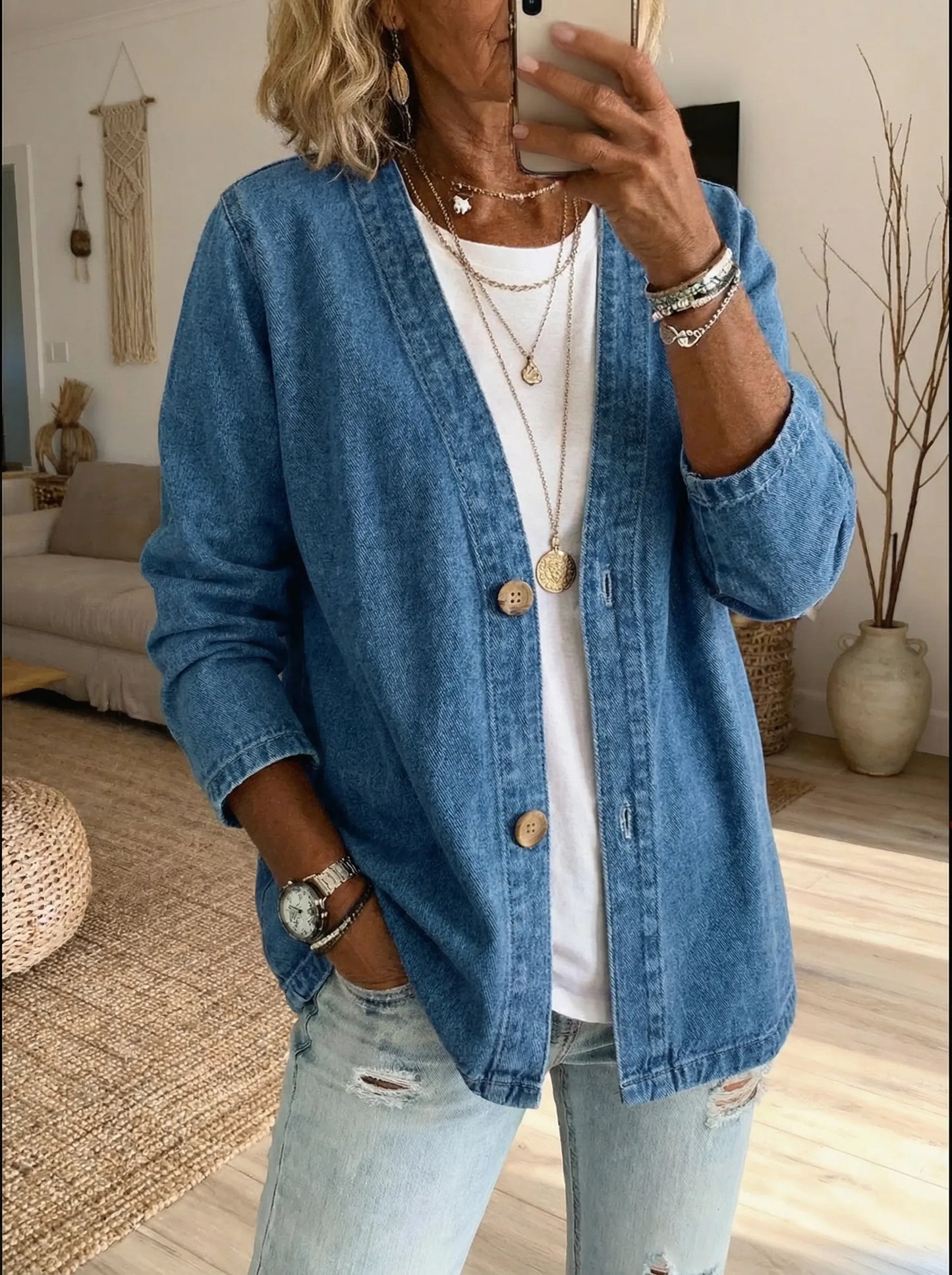 Mallory | Lightweight Washed Denim Cardigan