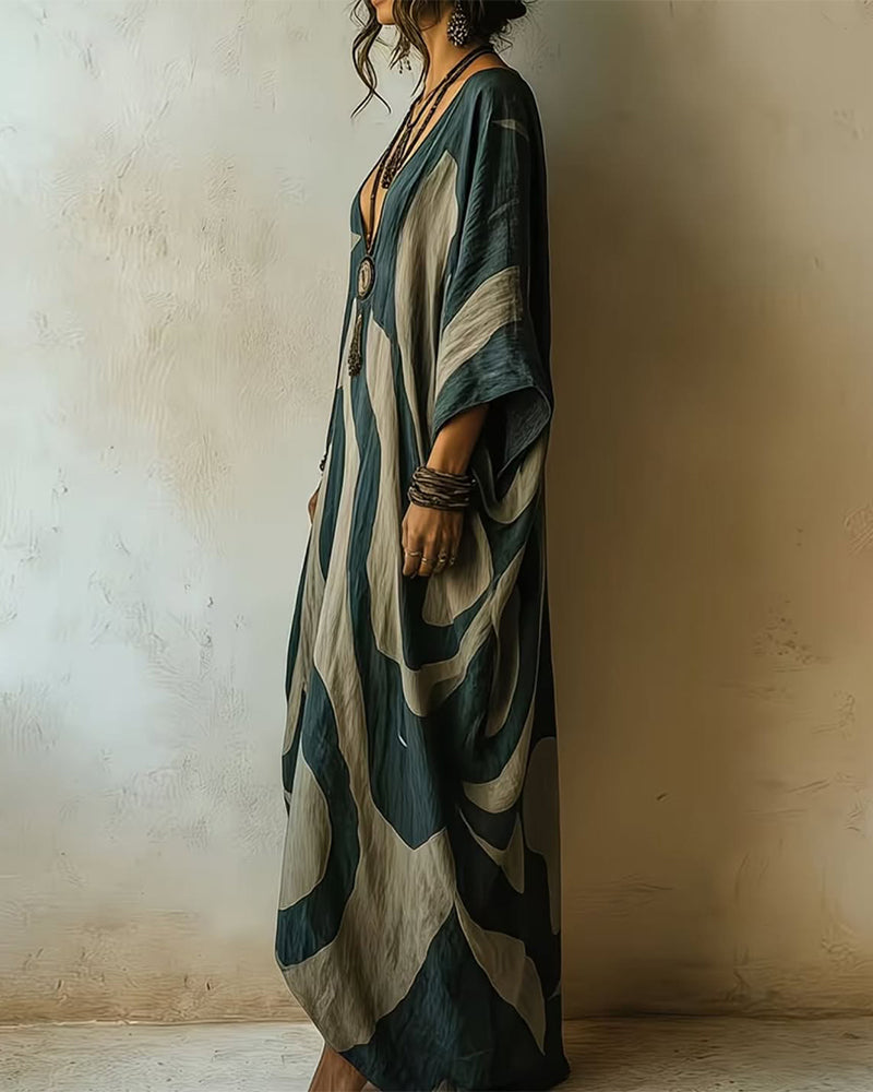 Evara | Bohemian Abstract Maxi Dress