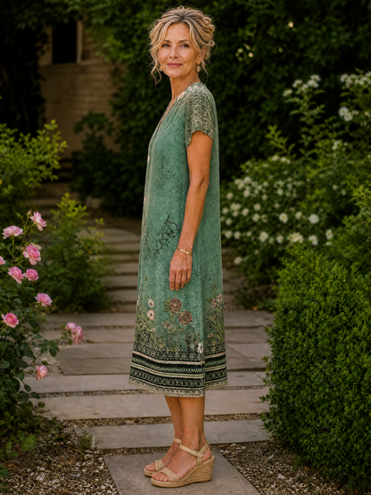Rosalind | Botanical Print Short Sleeve Dress