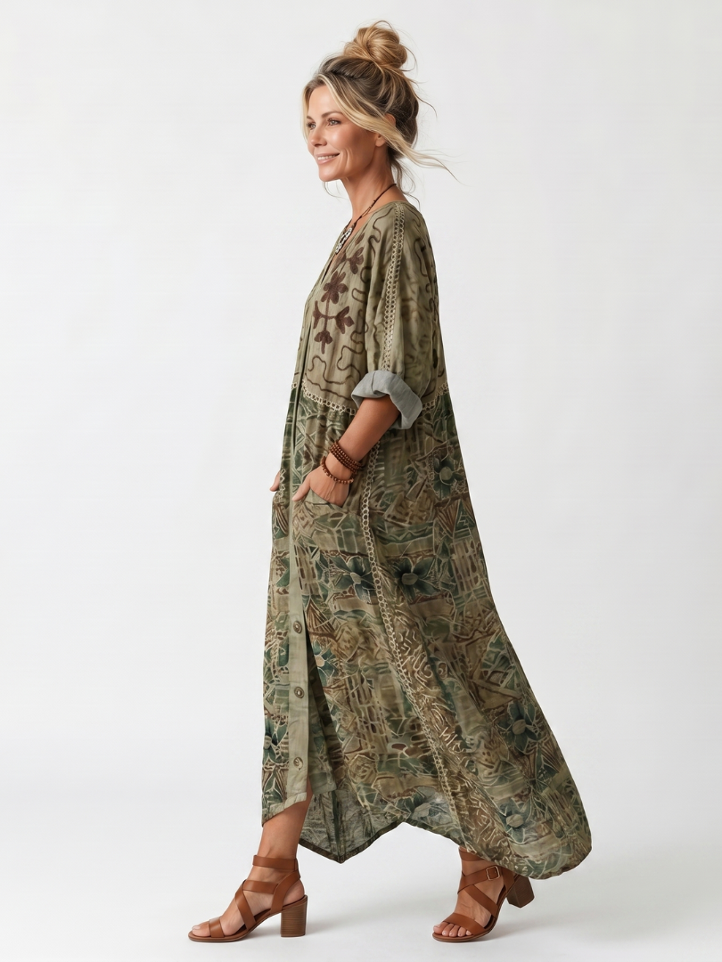 Elysara | Printed Button Front Lounge Dress
