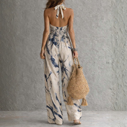 Arabella | Floral Print Halter Wide Leg Jumpsuit