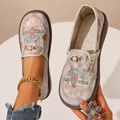 Evadora | Floral Stitch Casual Loafers