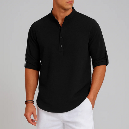 Ethan | Striped Mandarin Collar Casual Shirt