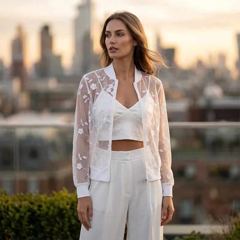 Seraphielle | Embroidered Mesh Cardigan