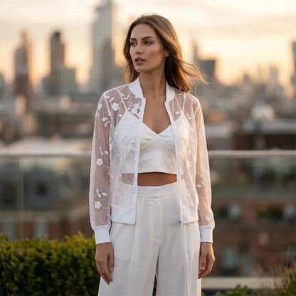 Seraphielle | Embroidered Mesh Cardigan