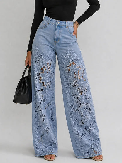 Rosavelle | Floral Cutwork Wide Leg Jeans