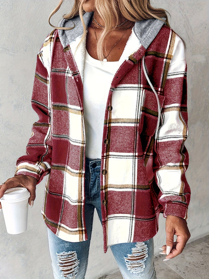 Ruelle | Cozy Plaid Button Hooded Jacket