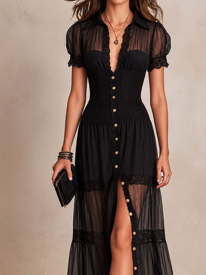Brisandra | Elegant Button Front Lace Dress