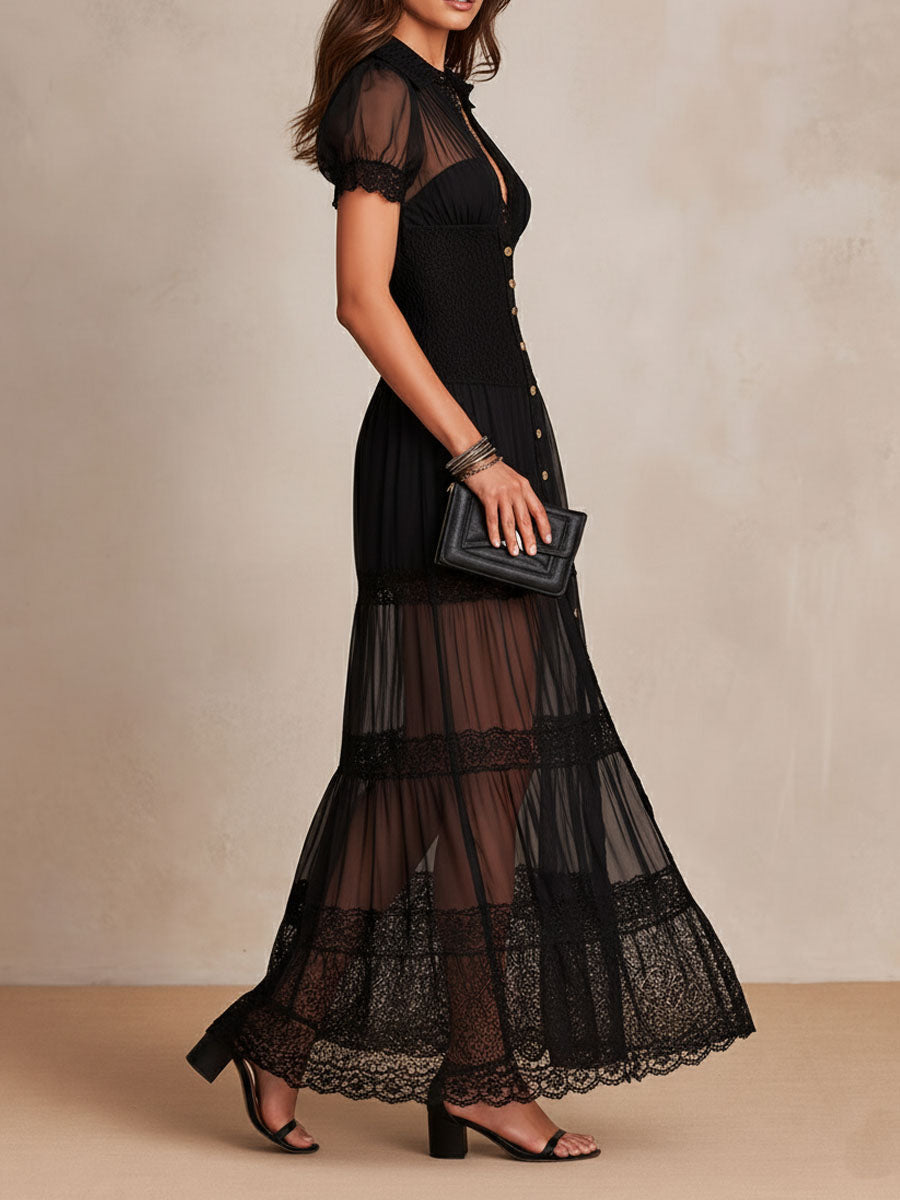Brisandra | Elegant Button Front Lace Dress