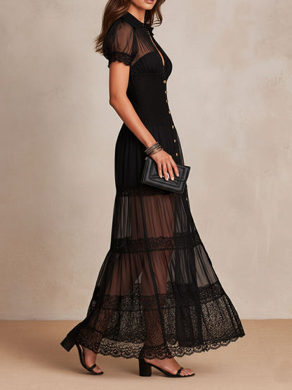 Brisandra | Elegant Button Front Lace Dress