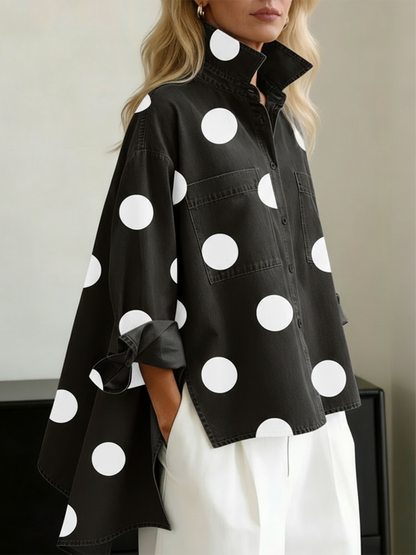 Maribel | Relaxed Collared Polka Dot Blouse