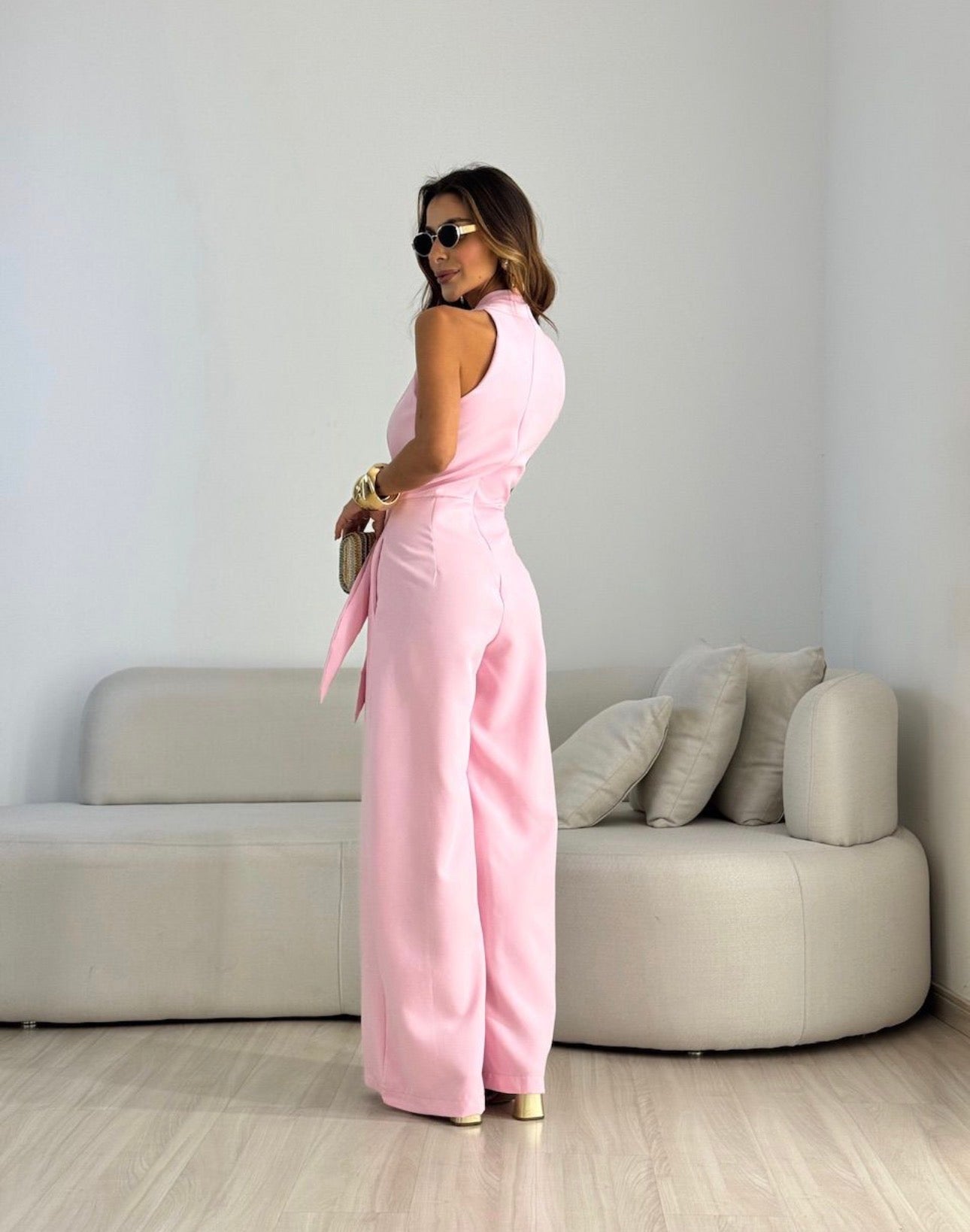 Loravisse | Twist Front Sleeveless Palazzo Jumpsuit