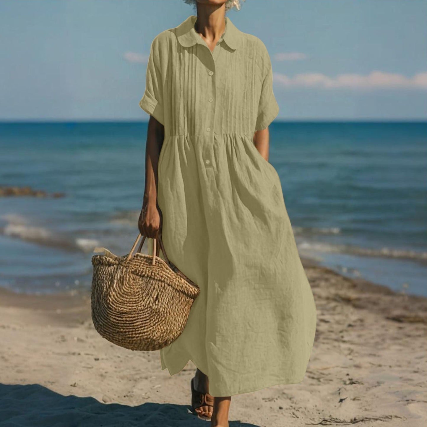 Tavellora | Coastal Button Front Maxi Dress