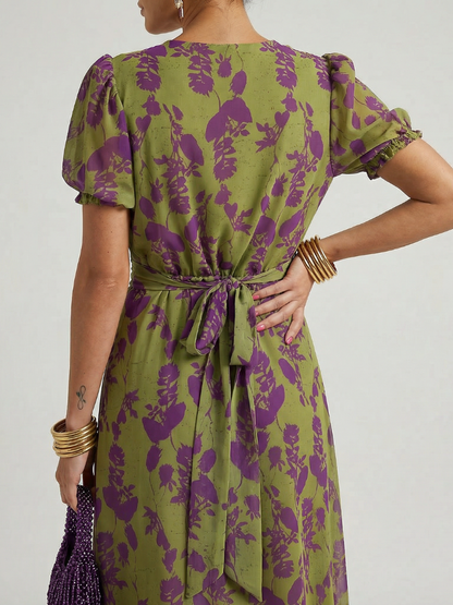 Ysabelle | Printed V Neck Midi Dress